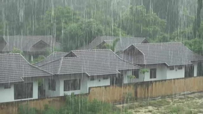 泰国强烈的热带倾盆大雨视频