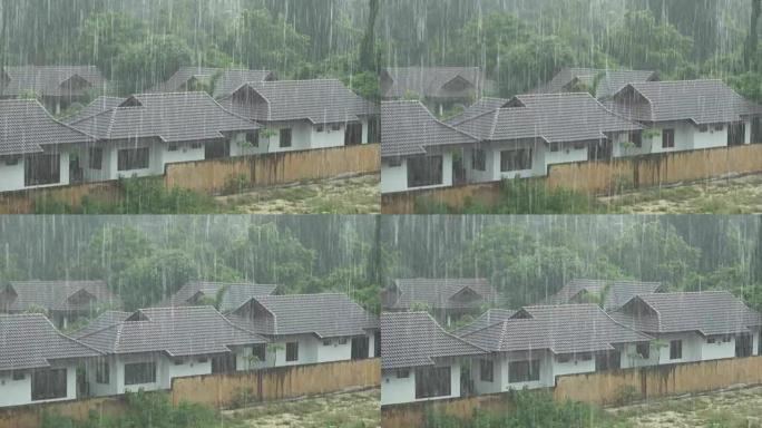 泰国强烈的热带倾盆大雨视频