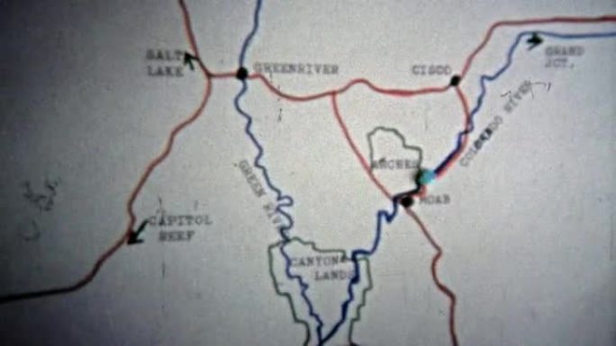 1971:从大路口到犹他州峡谷地的路线动画地图。