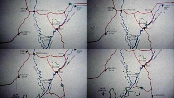 1971:从大路口到犹他州峡谷地的路线动画地图。