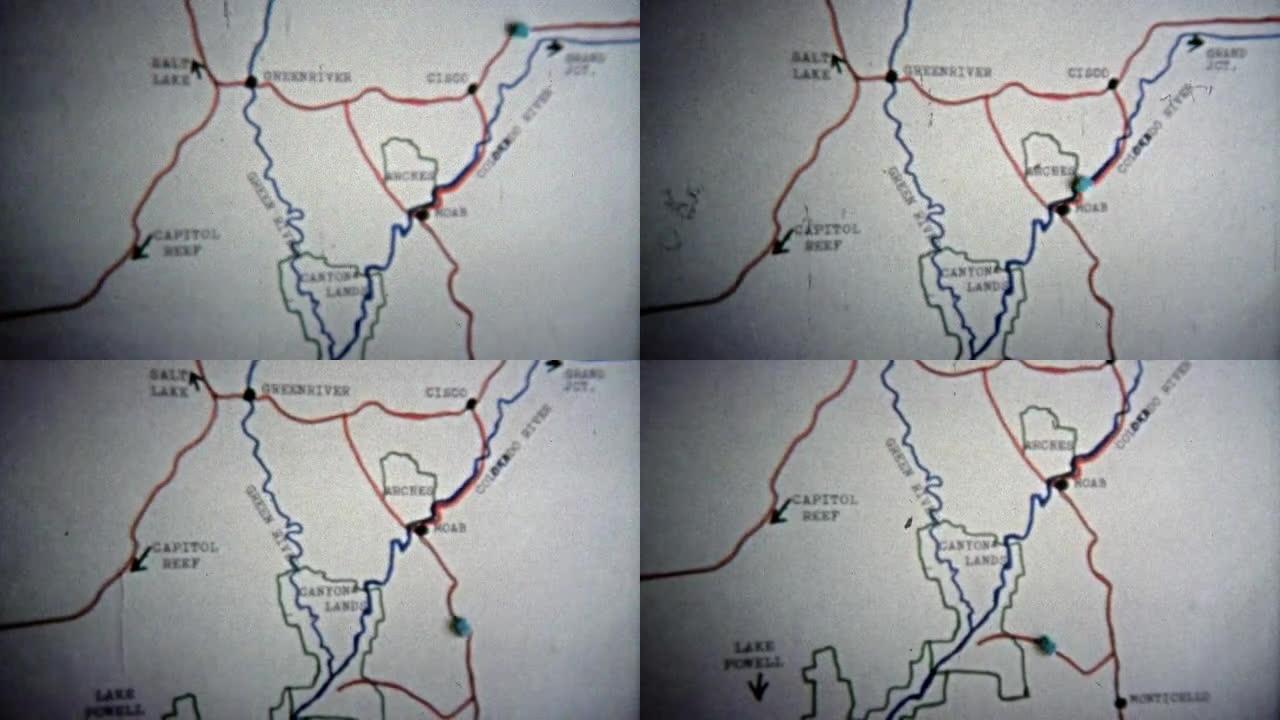 1971:从大路口到犹他州峡谷地的路线动画地图。