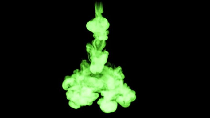 荧光亮绿色油漆在水中飞溅，一滴墨水。这是慢动作的3d渲染拍摄，用于与阿尔法通道合成的墨水背景或墨水效