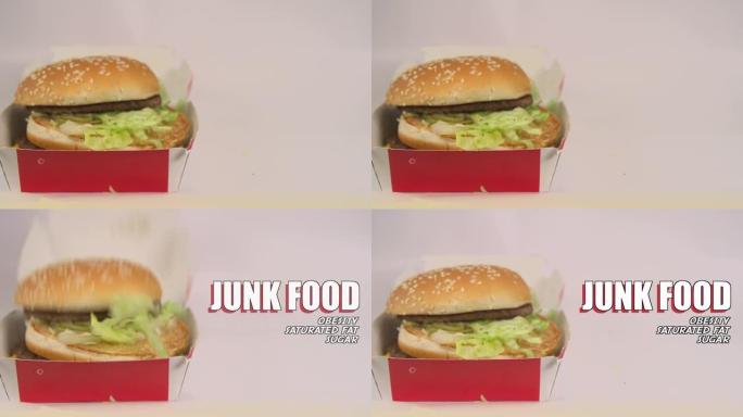 垃圾食品概念与文本后面的剪辑。肥胖，饱和脂肪，糖