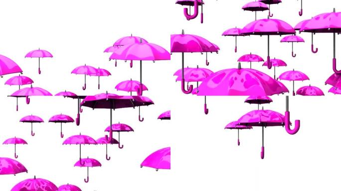 白色背景上的上升粉色雨伞