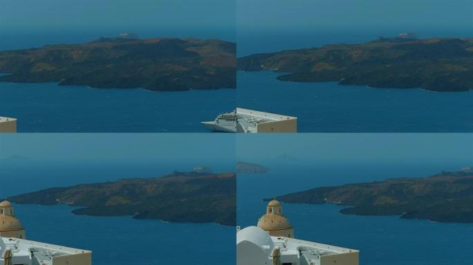 地中海巡游的特写镜头 -- 希腊圣托里尼岛的全景