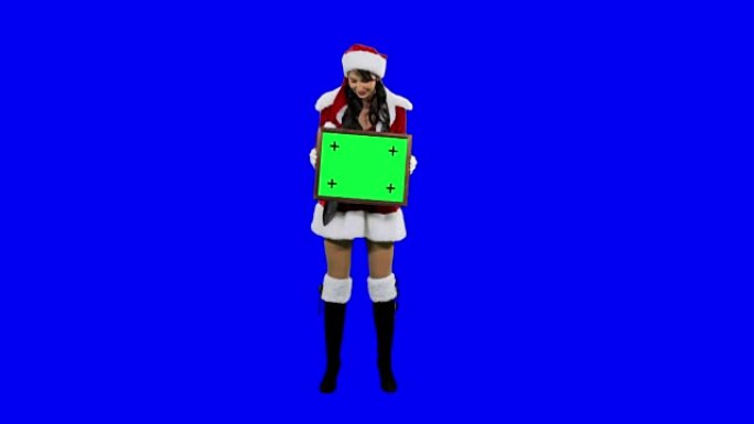 性感圣诞老人的助手演示了跟踪色度键的框架 (绿屏)
