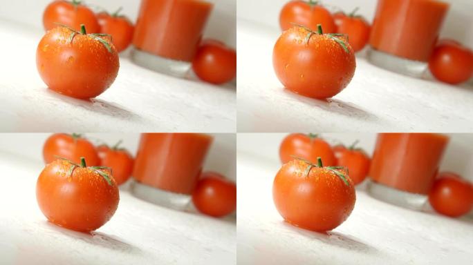 水滴从成熟的番茄中流下来