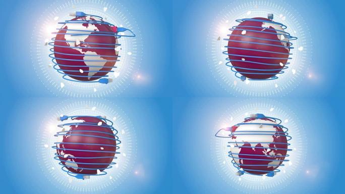 带网络连接电缆和互联网的地球仪
