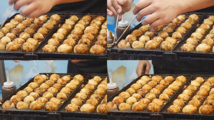 男厨师转肉球球饺子日本餐街头快餐