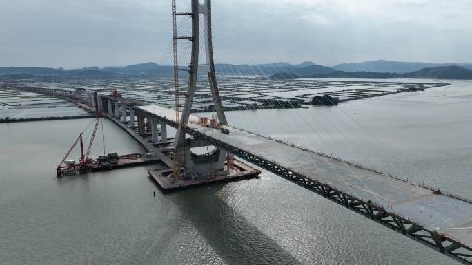 航拍汕头建设中的牛田洋特大桥4k