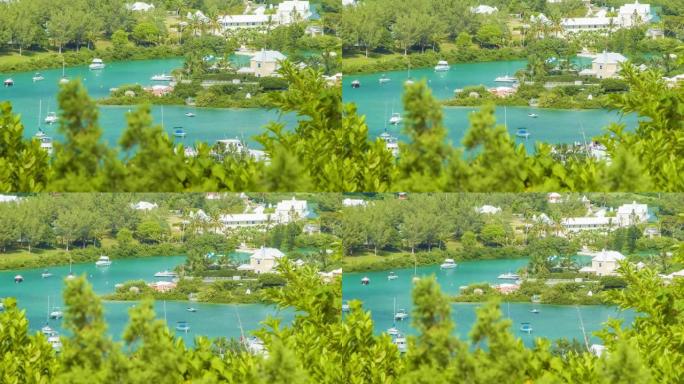 百慕大群岛水道，有绿色植物、建筑物和船只