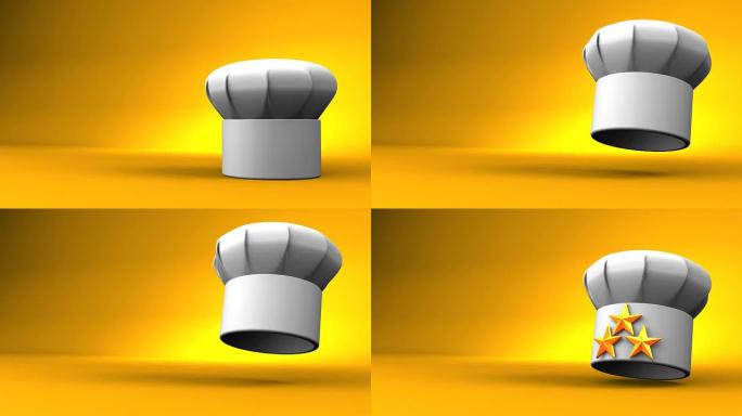 黄色文字空间上的三颗星厨师帽