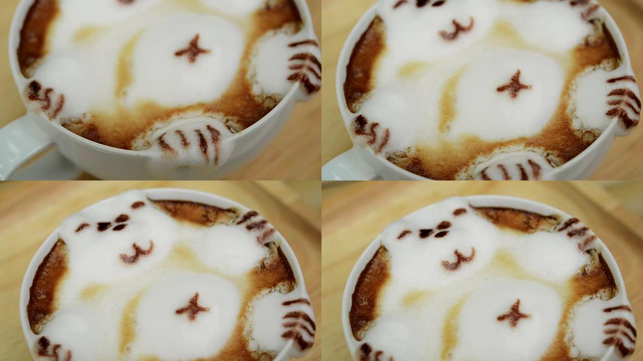 热拿铁咖啡艺术将热牛奶带入熊。