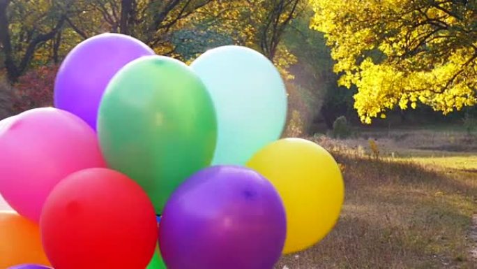 秋季公园里有很多五颜六色的气球