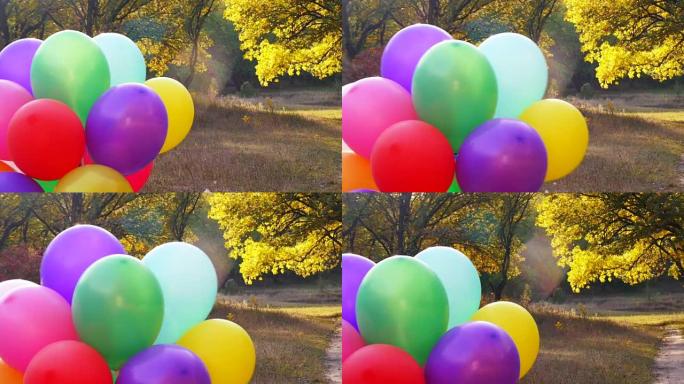 秋季公园里有很多五颜六色的气球