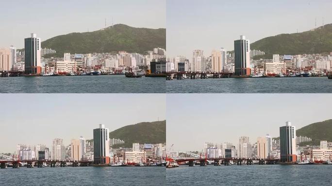 釜山永道谷岛天际线与Busandaegyo桥平移高清拍摄