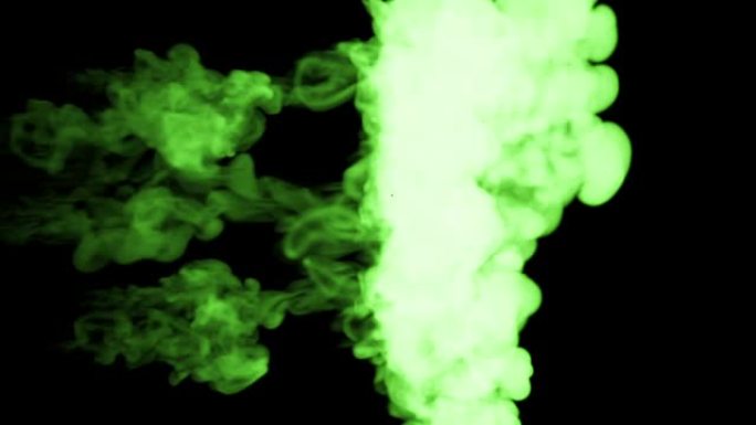 荧光亮绿色颜料在水中混合，多滴墨水。这是慢动作的3d渲染拍摄，用于与阿尔法通道合成的墨水背景或墨水效