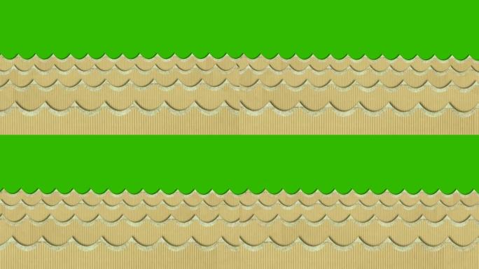 纸板纹理海浪在绿色屏幕背景上移动