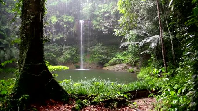 雨天婆罗洲雨林的瀑布