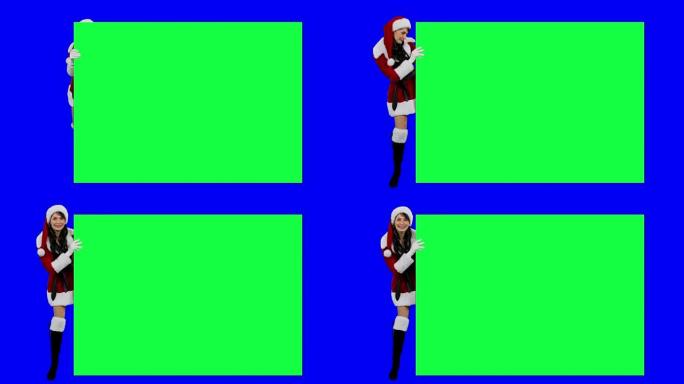性感圣诞老人的助手演示横幅色度键 (绿屏)