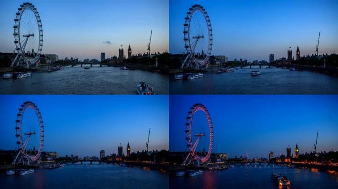 伦敦眼和大本钟的昼夜时光流逝