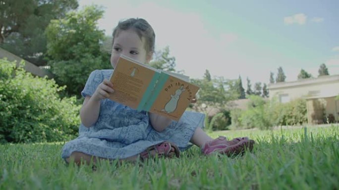 一个小女孩正在读儿童读物