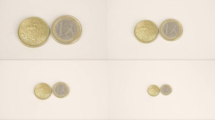 镀金意大利硬币和1欧元硬币的2002版本
