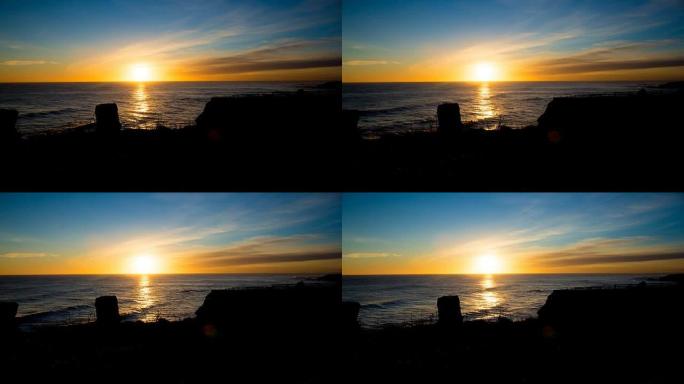 太阳升起在地平线上反射到海面上的时间流逝