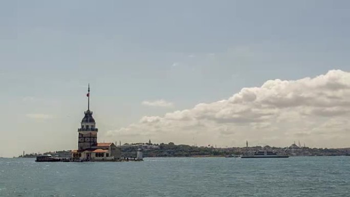 Maiden's Tower和Bosphorus Time Lapse，伊斯坦布尔，土耳其