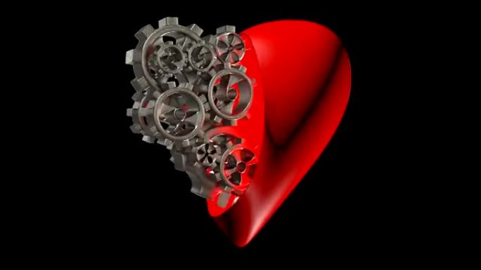 齿轮的心脏，健康的概念，机械心脏，阿尔法通道视频循环在3.11秒