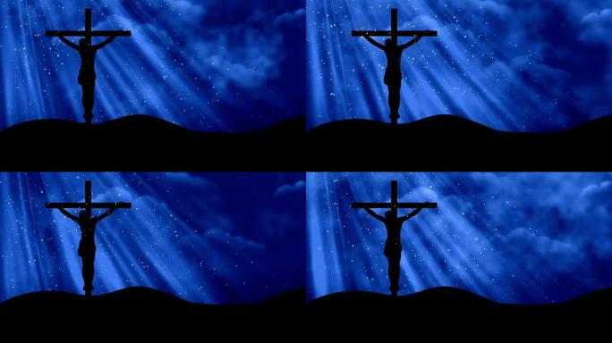十字架上的基督蓝色崇拜循环背景