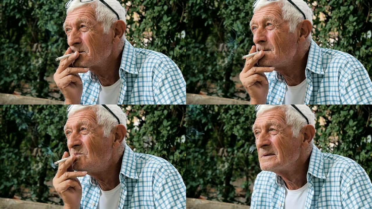 一个抽烟的老人