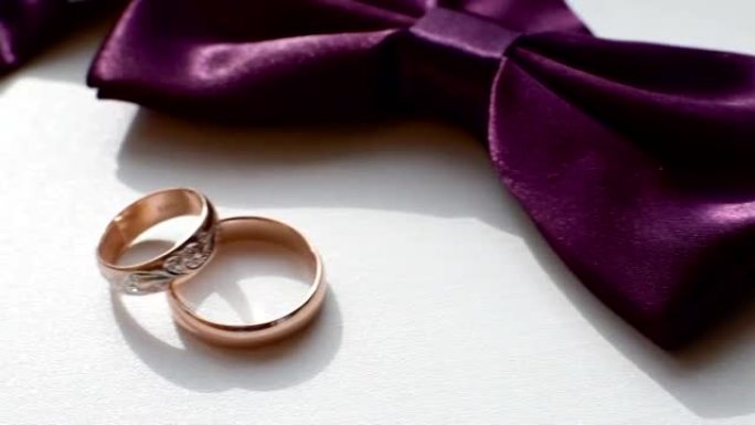 婚礼细节，戒指，新郎领结