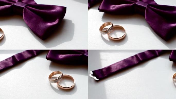 婚礼细节，戒指，新郎领结
