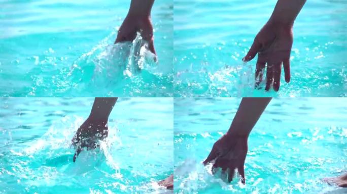 两个视频的手泼水-真正的慢动作