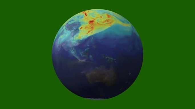 时间流逝中地球的逼真视图在绿色屏幕背景上旋转和循环