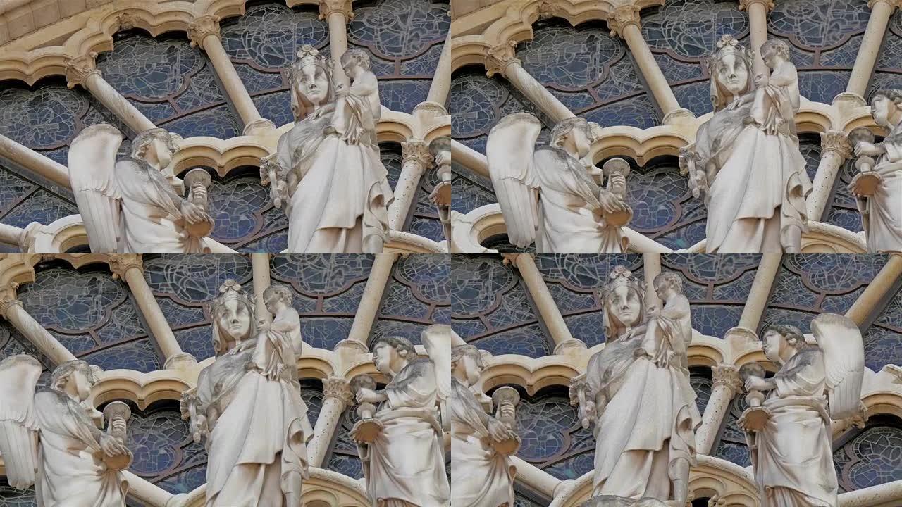 在巴黎圣母院的一堵墙上雕刻了天使的图像