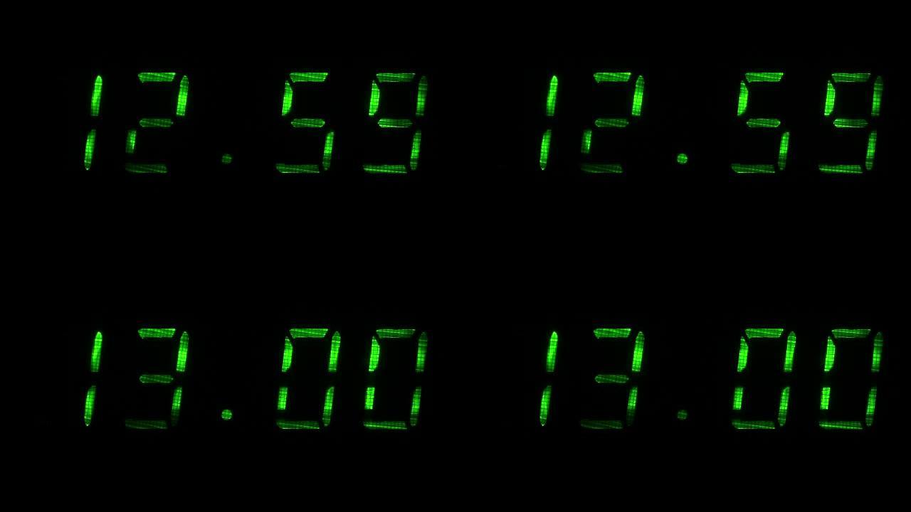 数字时钟显示12小时59分钟到13小时00分钟的时间