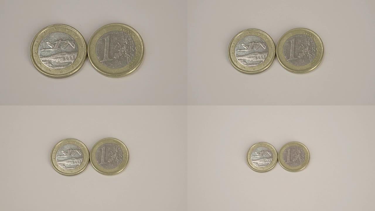 桌上两枚1芬兰欧元硬币