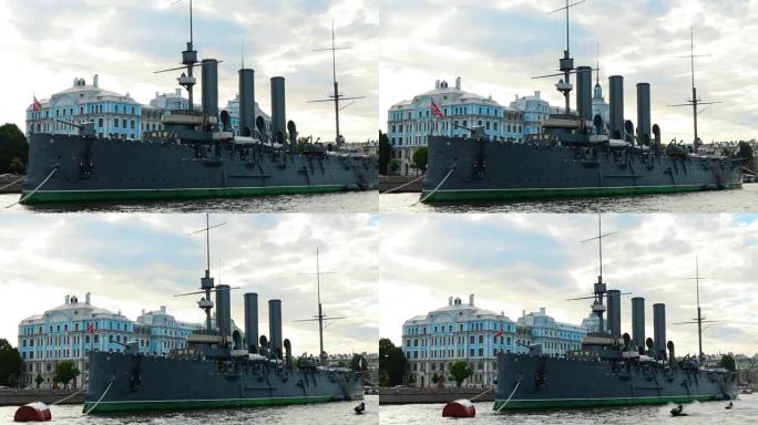 圣彼得堡俄罗斯涅瓦河巡洋舰奥罗拉全景