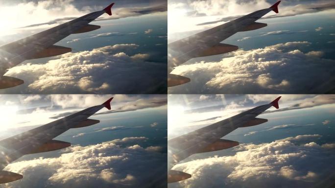 飞机的视野。飞机在云层中飞行