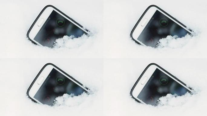 雪中丢失的智能手机显示的来电