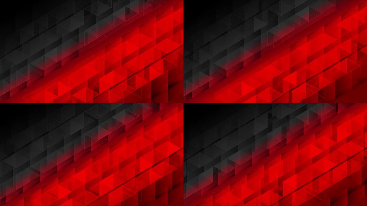 黑色红色几何多边形像素化视频动画