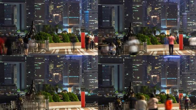 中国香港星光大道的雕像和天际线