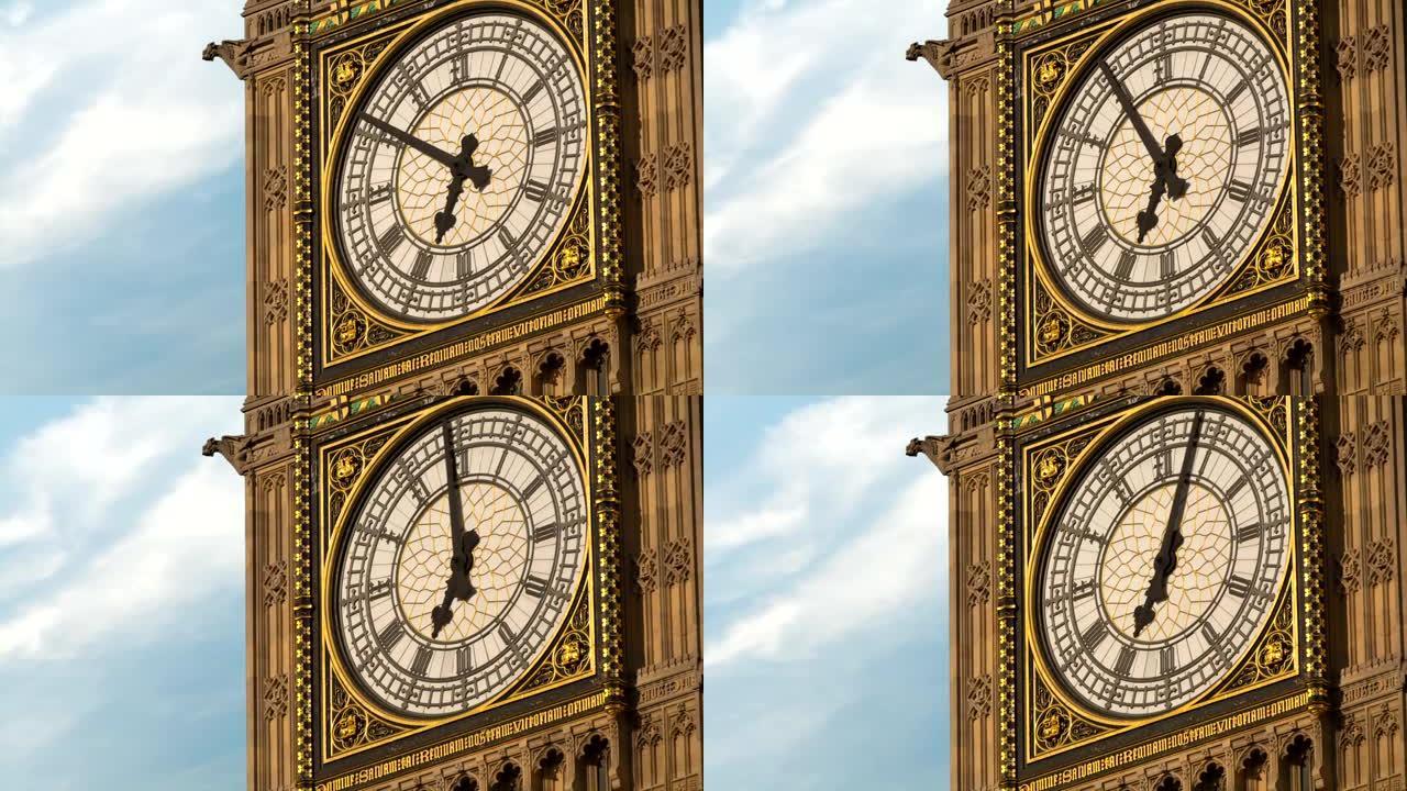 随着云层的推移，伦敦大本钟的特写
