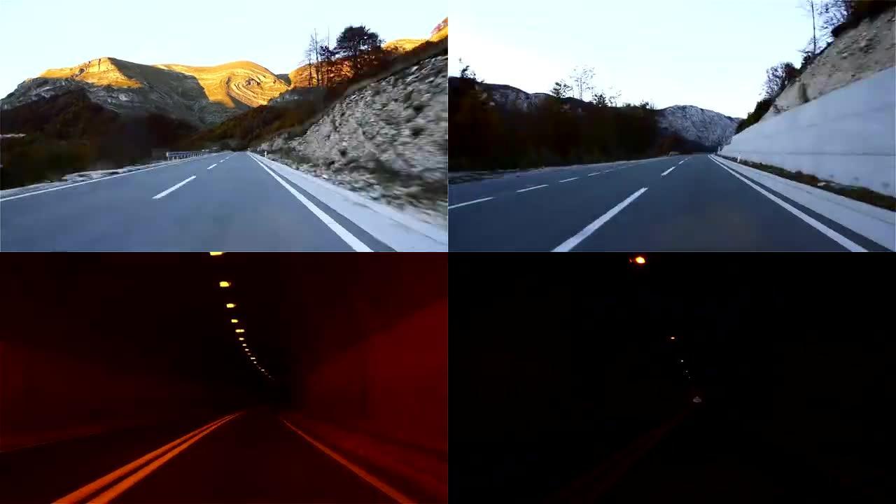 在高速公路上行驶的延时行驶汽车，黑山，扎布拉克，奥克托巴尔