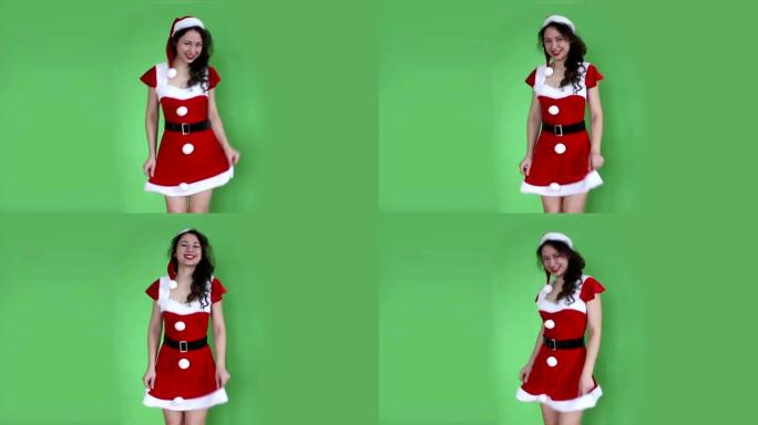 圣诞女孩在绿色屏幕上跳舞