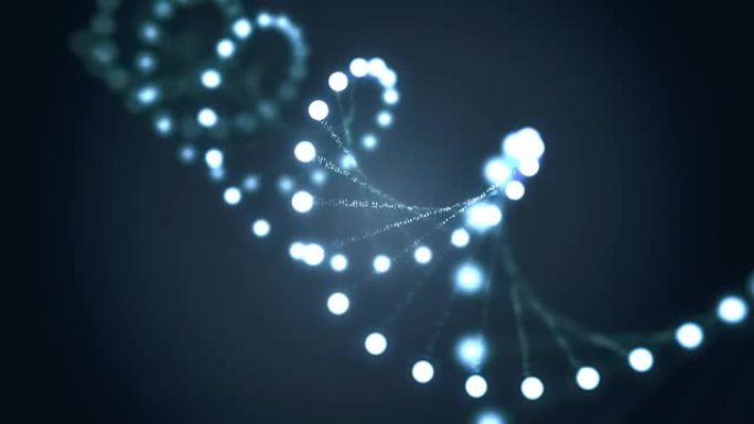 旋转的DNA发光分子的3D渲染动画。遗传学概念。