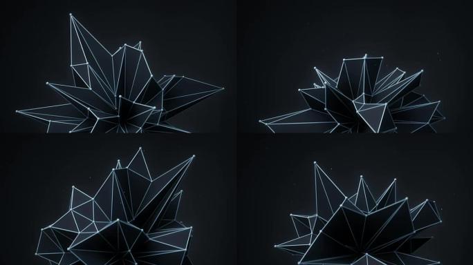 深色多边形技术形状旋转3D渲染无缝循环动画