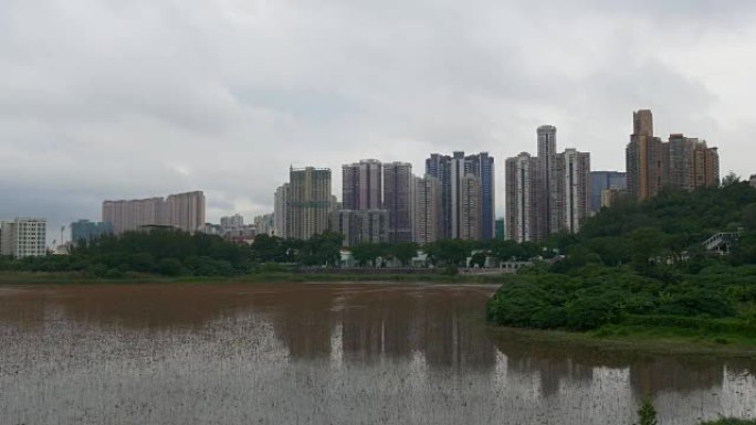 中国澳门城市日间池塘湾全景4k